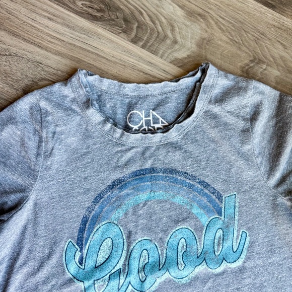Chaser Graphic Tee “Good Vibes” Gray Blue Rainbow Print Size S - Picture 4 of 11
